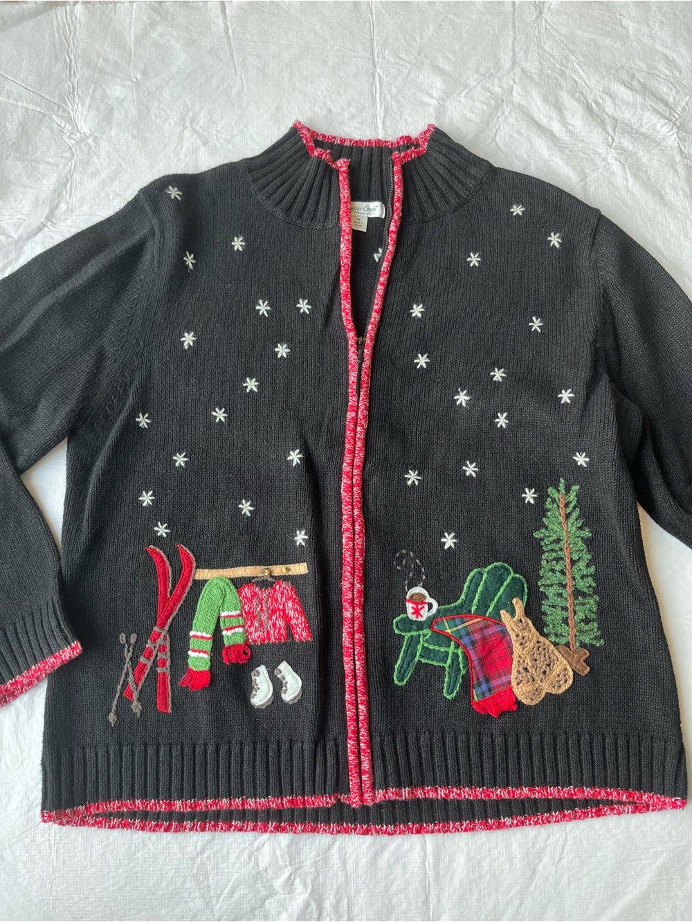 Coldwater Creek Christmas Snow Ski Zip Up Sweater